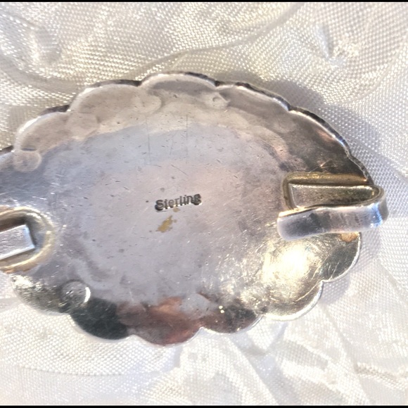 Vintage Navajo Handmade Concho Stamped Sterling Silver Malachite Belt Med Adjust - Picture 6 of 15